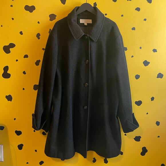 Liz Claiborne Wool Pea Coat Womans 24W Charcoal Classic Plus Outerwear - Picture 1 of 5